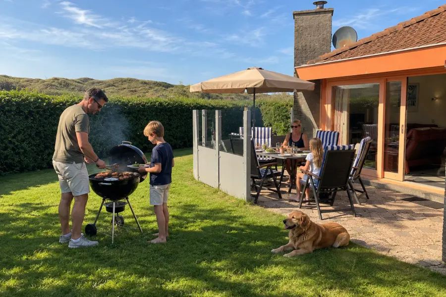 Zonnige familiebarbecue in de achtertuin